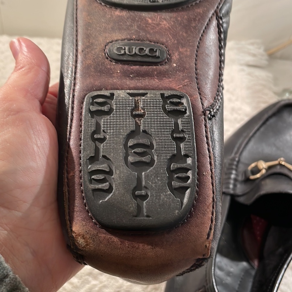 Gucci Horse Bit Driving Loafers Black & Brown Leather Protective Soles - Picture 10 of 14